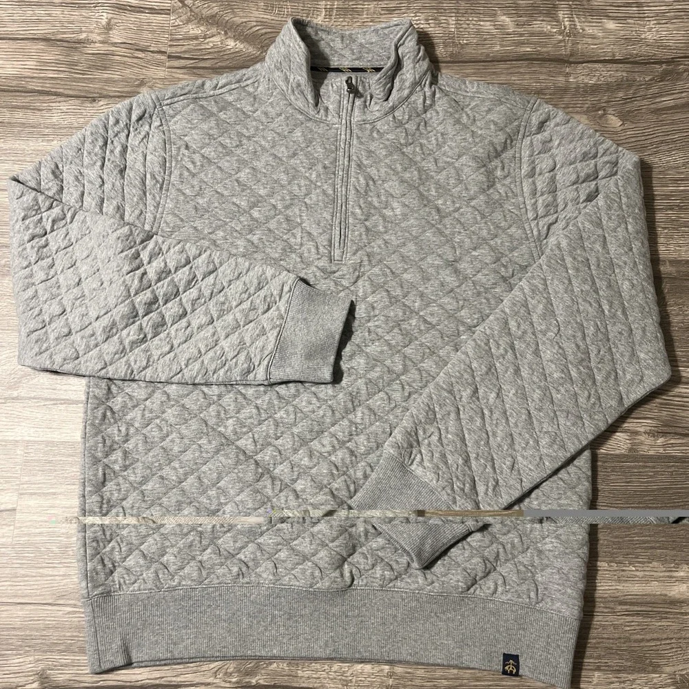 Brooks Brothers Gray Diamond Quilted 1/4 Zip Stretch Pullover Sweater Size Large